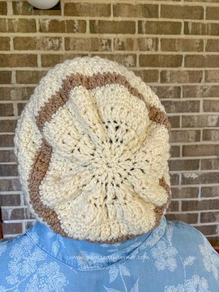 Crochet Slouchy Beanie on woman's head