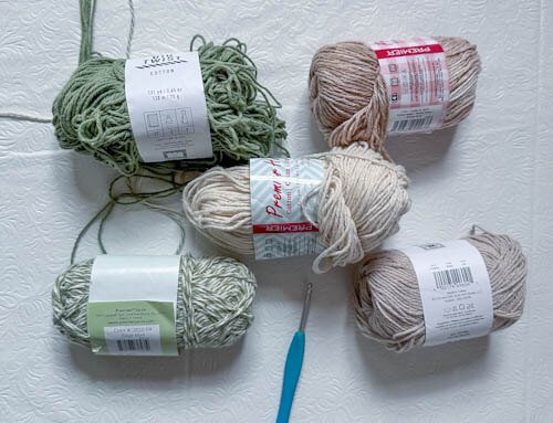 five skeins of cotton yarn