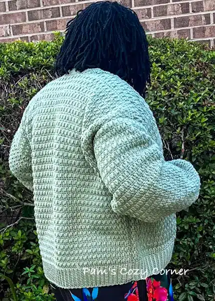 Woman wearing Crochet Cardigan 
