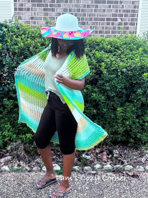 Summer layering outfit with lightweight crochet cardigan