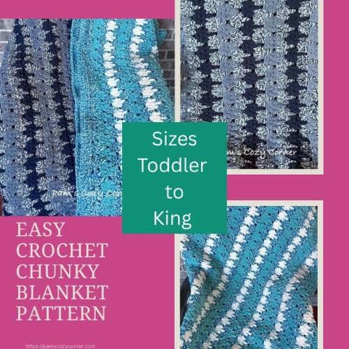 Crochet chunky blanket made with bulky Bernat Blanket yarn in neutral dark colors